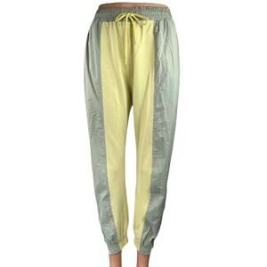 Women's Green Yellow Colorblock Drawstring High Rise Jogger Sweat Pants Size S